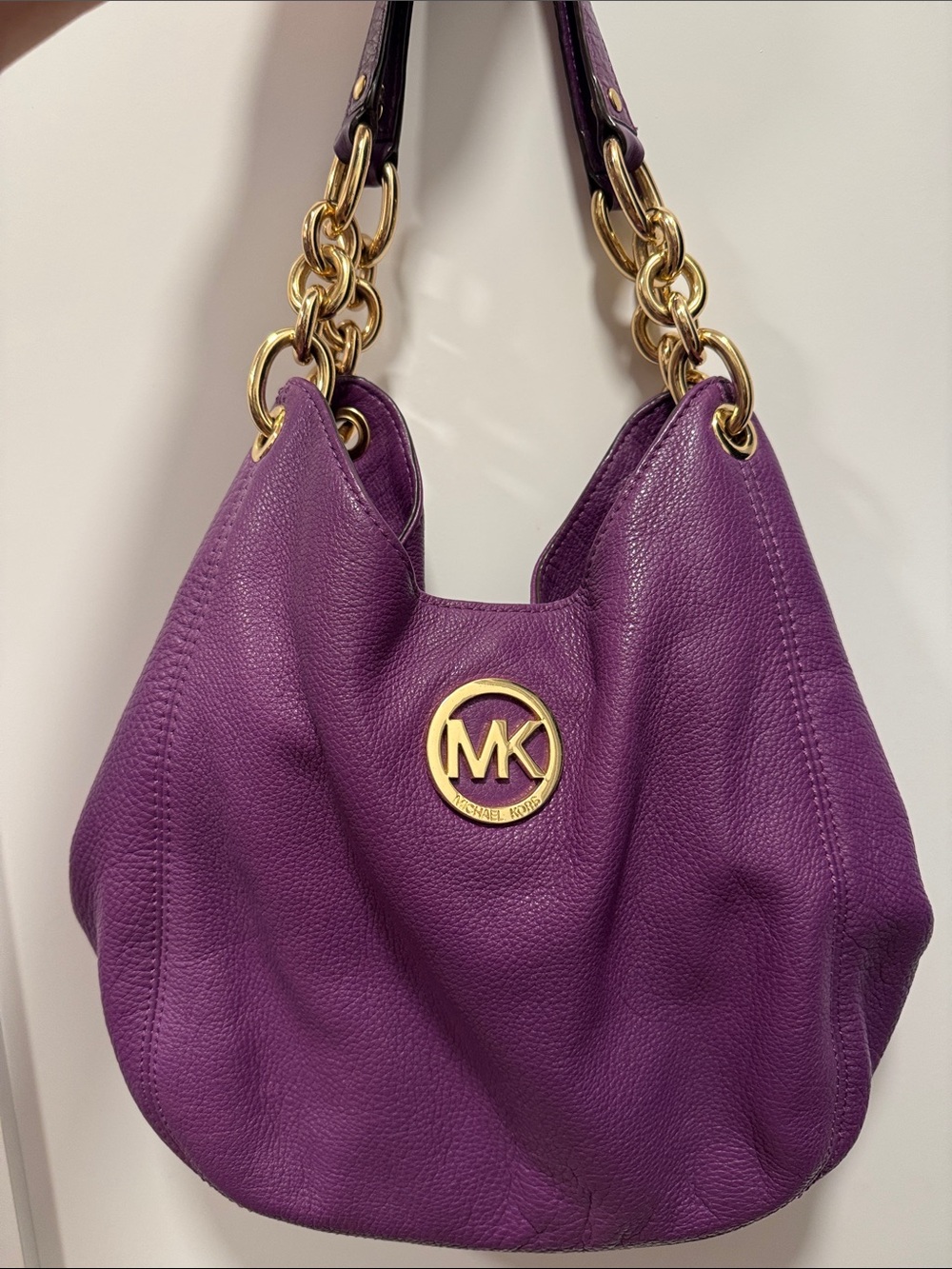 Michael Kors Purple Leather Hobo Shoulder Bag with Gold Hardware